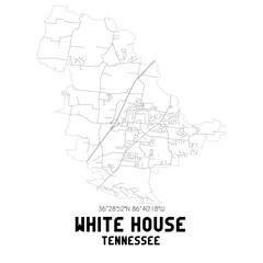 White House Tennessee. US street map with black and white lines.