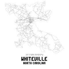 Whiteville North Carolina. US street map with black and white lines.