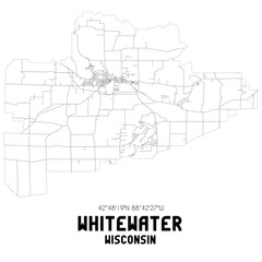 Whitewater Wisconsin. US street map with black and white lines.