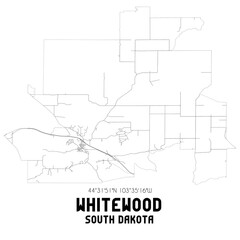Whitewood South Dakota. US street map with black and white lines.