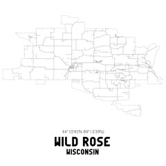 Wild Rose Wisconsin. US street map with black and white lines.
