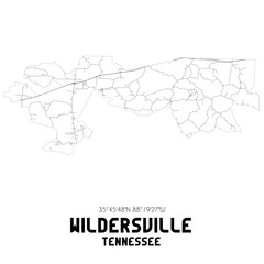 Wildersville Tennessee. US street map with black and white lines.