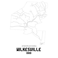 Wilkesville Ohio. US street map with black and white lines.