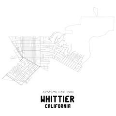 Whittier California. US street map with black and white lines.