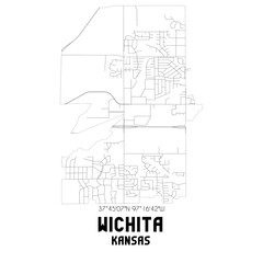 Wichita Kansas. US street map with black and white lines.