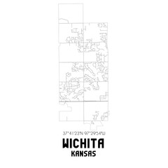 Wichita Kansas. US street map with black and white lines.