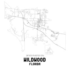 Fototapeta na wymiar Wildwood Florida. US street map with black and white lines.