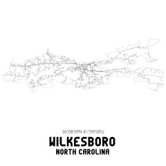 Wilkesboro North Carolina. US street map with black and white lines.
