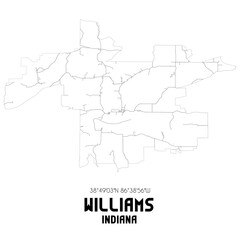 Williams Indiana. US street map with black and white lines.