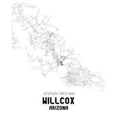 Willcox Arizona. US street map with black and white lines.