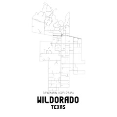 Wildorado Texas. US street map with black and white lines.