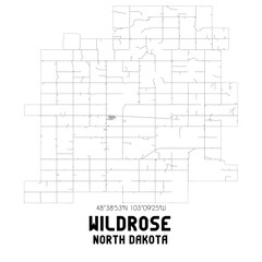 Wildrose North Dakota. US street map with black and white lines.