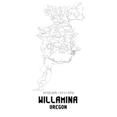 Willamina Oregon. US street map with black and white lines.