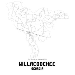 Willacoochee Georgia. US street map with black and white lines.