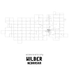 Wilber Nebraska. US street map with black and white lines.