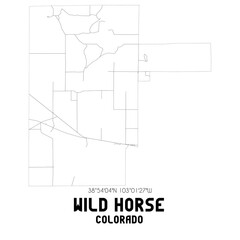 Wild Horse Colorado. US street map with black and white lines.
