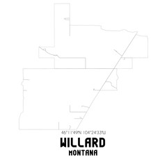 Willard Montana. US street map with black and white lines.
