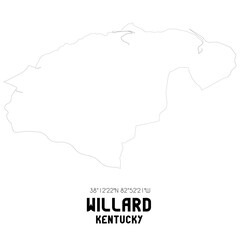 Willard Kentucky. US street map with black and white lines.