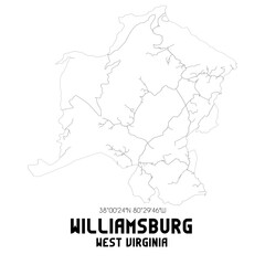 Williamsburg West Virginia. US street map with black and white lines.