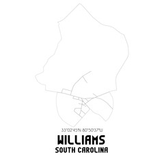 Williams South Carolina. US street map with black and white lines.