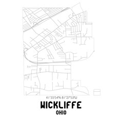Wickliffe Ohio. US street map with black and white lines.