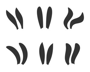 Bunny ear silhouettes set. Cute rabbit ears for Easter or New year decoration isolated on white background. Collection of elements for hare costume. Vector graphic illustration