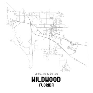 Wildwood Florida. US Street Map With Black And White Lines.