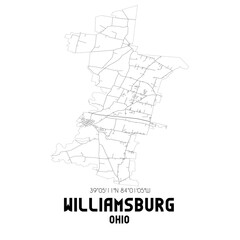 Williamsburg Ohio. US street map with black and white lines.