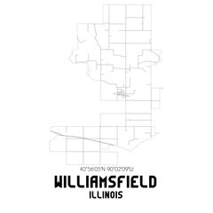 Williamsfield Illinois. US street map with black and white lines.