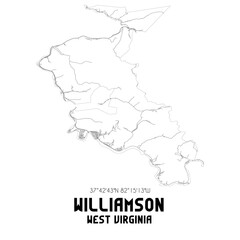 Williamson West Virginia. US street map with black and white lines.