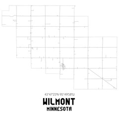 Wilmont Minnesota. US street map with black and white lines.