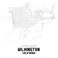 Wilmington California. US street map with black and white lines.