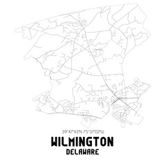 Wilmington Delaware. US street map with black and white lines.