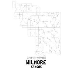 Wilmore Kansas. US street map with black and white lines.