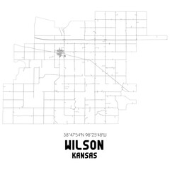Wilson Kansas. US street map with black and white lines.