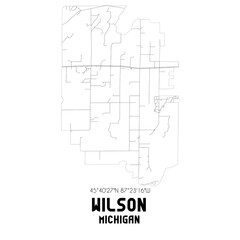 Wilson Michigan. US street map with black and white lines.