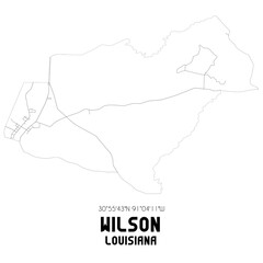 Wilson Louisiana. US street map with black and white lines.