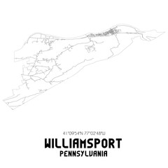 Williamsport Pennsylvania. US street map with black and white lines.
