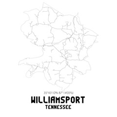 Williamsport Tennessee. US street map with black and white lines.