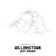 Williamstown West Virginia. US street map with black and white lines.