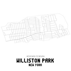 Williston Park New York. US street map with black and white lines.