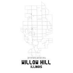 Willow Hill Illinois. US street map with black and white lines.