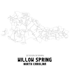 Willow Spring North Carolina. US street map with black and white lines.