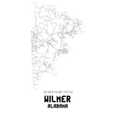 Wilmer Alabama. US street map with black and white lines.