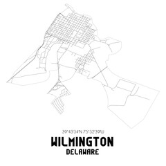 Wilmington Delaware. US street map with black and white lines.