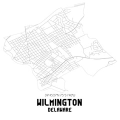 Wilmington Delaware. US street map with black and white lines.