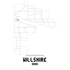 Willshire Ohio. US street map with black and white lines.