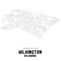 Wilmington Delaware. US street map with black and white lines.