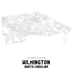 Wilmington North Carolina. US street map with black and white lines.