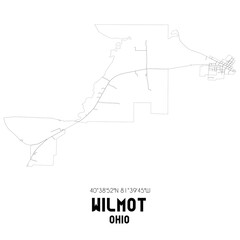 Wilmot Ohio. US street map with black and white lines.